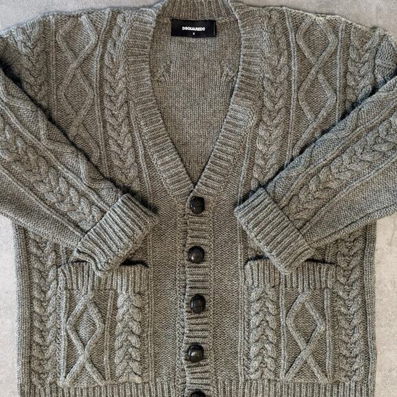 DSQUARED2: Men's Woven Cardigan in Melange Green Wool - S - Picture 1 of 7